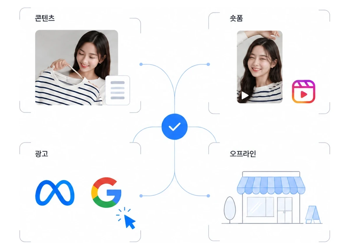콘텐츠·숏폼·광고·오프라인 네 갈래를 한 팀이 함께 굴리는 그림